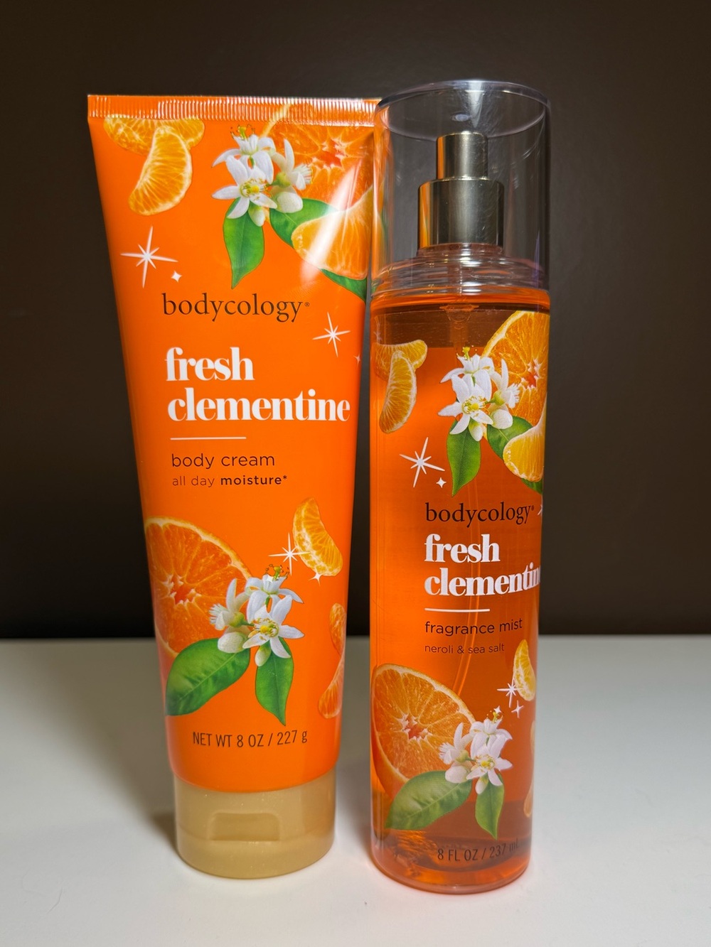 Bodycology Fresh Clementine Body Cream & Fragrance Mist Citrus Gift Set 8 Oz NEW